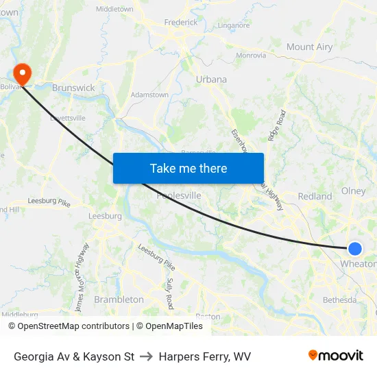 Georgia Av & Kayson St to Harpers Ferry, WV map