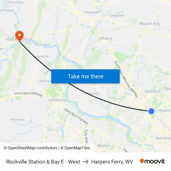 Rockville Station & Bay E - West to Harpers Ferry, WV map