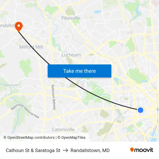 Calhoun St & Saratoga St to Randallstown, MD map
