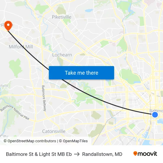 Baltimore St & Light St MB Eb to Randallstown, MD map