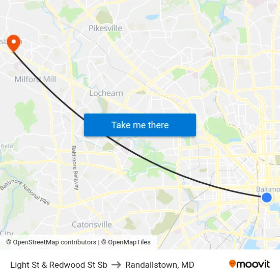 Light St & Redwood St Sb to Randallstown, MD map