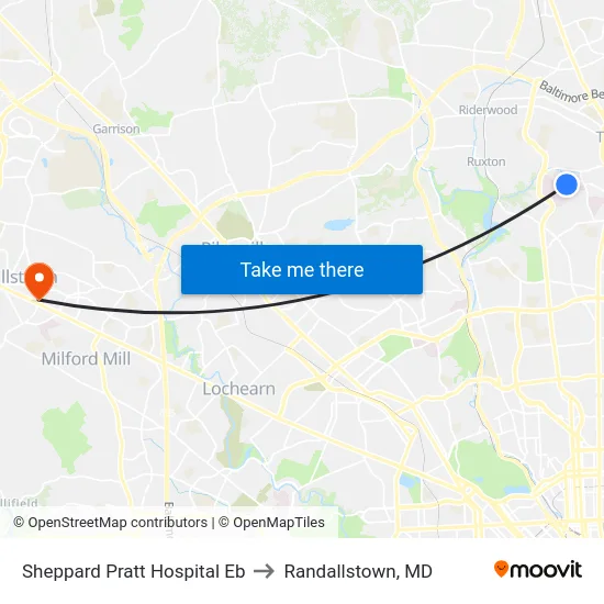 Sheppard Pratt Hospital Eb to Randallstown, MD map