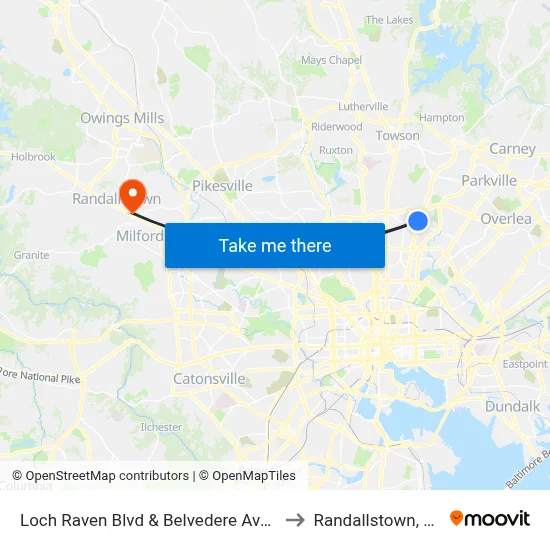 Loch Raven Blvd & Belvedere Ave Sb to Randallstown, MD map