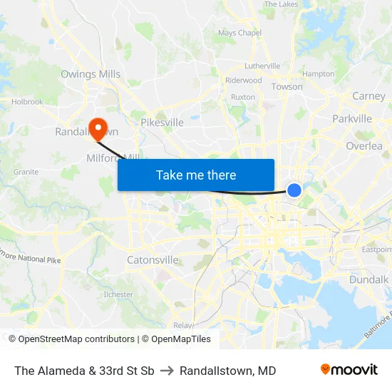 The Alameda & 33rd St Sb to Randallstown, MD map