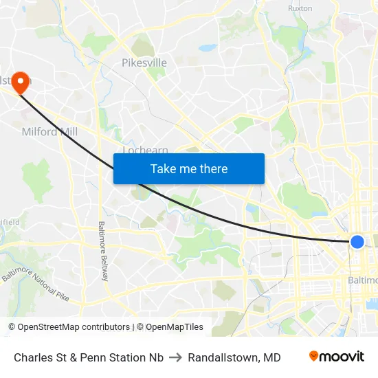 Charles St & Penn Station Nb to Randallstown, MD map