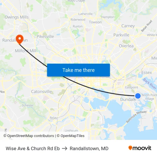 Wise Ave & Church Rd Eb to Randallstown, MD map
