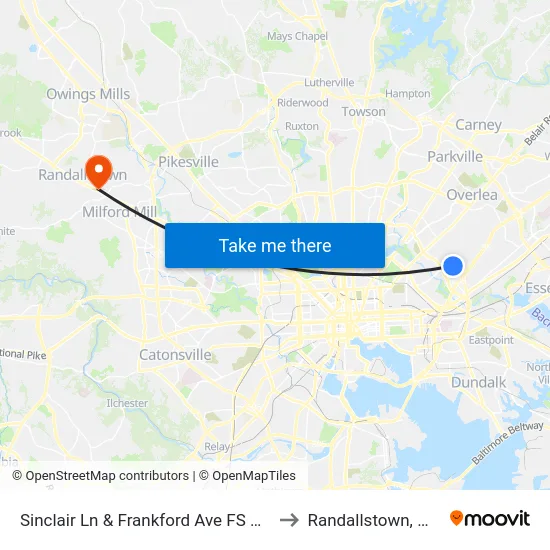 Sinclair Ln & Frankford Ave FS Wb to Randallstown, MD map