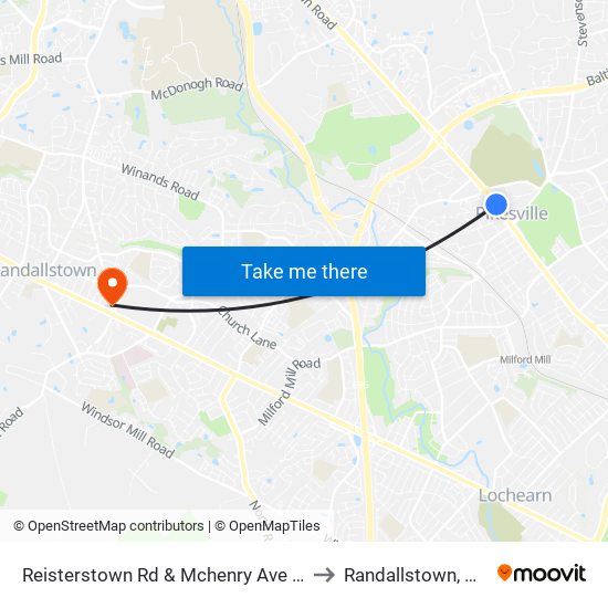 Reisterstown Rd & Mchenry Ave Sb to Randallstown, MD map