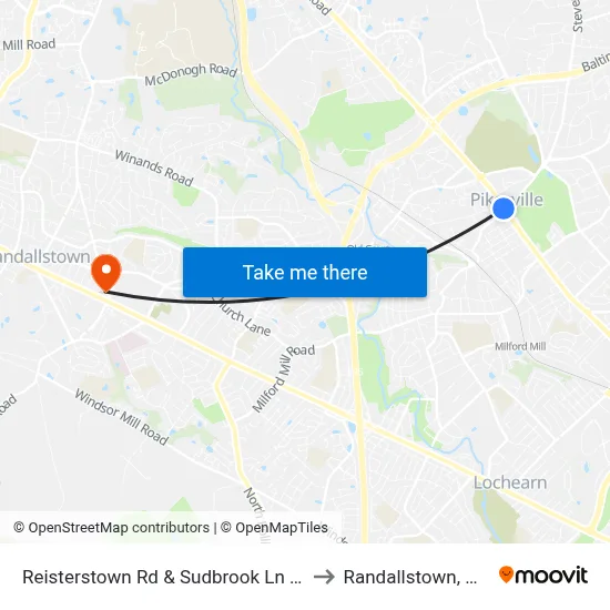 Reisterstown Rd & Sudbrook Ln Sb to Randallstown, MD map