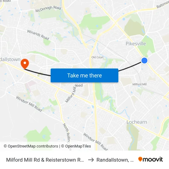 Milford Mill Rd & Reisterstown Rd Eb to Randallstown, MD map
