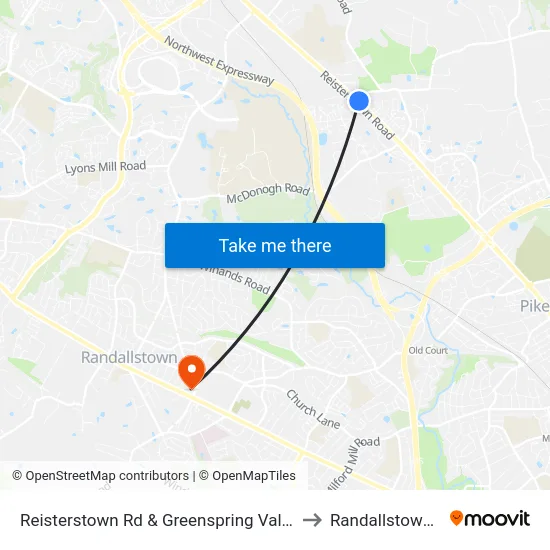 Reisterstown Rd & Greenspring Valley Rd Nb to Randallstown, MD map