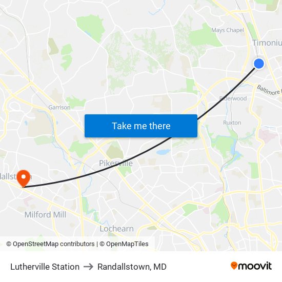 Lutherville Station to Randallstown, MD map