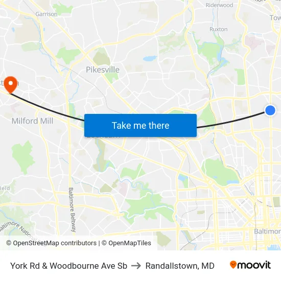 York Rd & Woodbourne Ave Sb to Randallstown, MD map