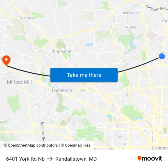6401 York Rd Nb to Randallstown, MD map