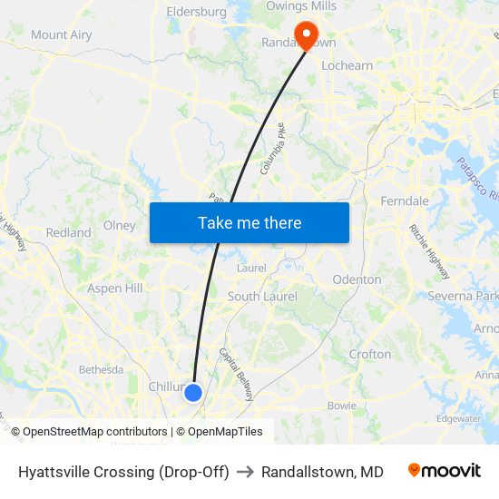 Hyattsville Crossing (Drop-Off) to Randallstown, MD map