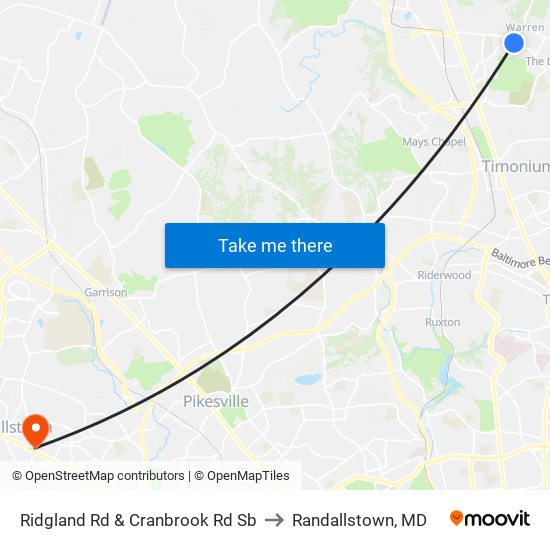 Ridgland Rd & Cranbrook Rd Sb to Randallstown, MD map