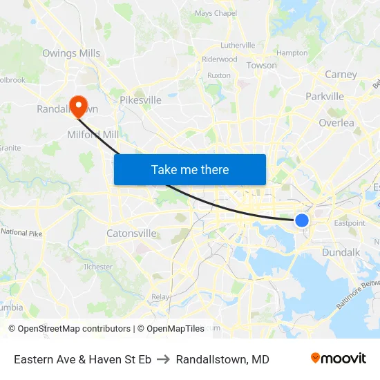Eastern Ave & Haven St Eb to Randallstown, MD map