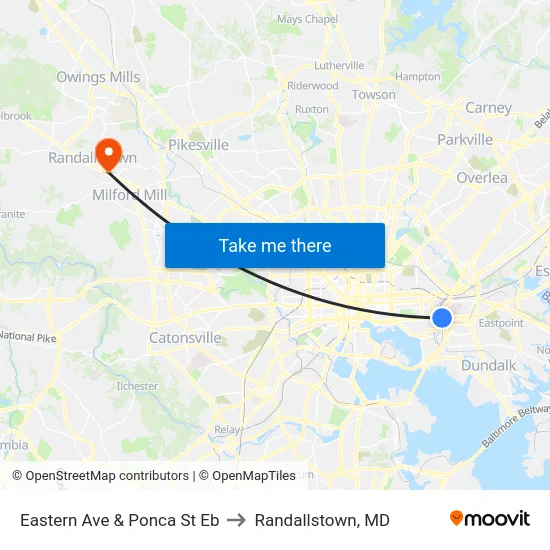 Eastern Ave & Ponca St Eb to Randallstown, MD map