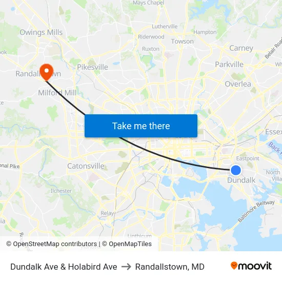 Dundalk Ave & Holabird Ave to Randallstown, MD map
