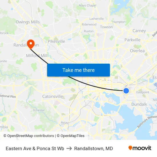 Eastern Ave & Ponca St Wb to Randallstown, MD map