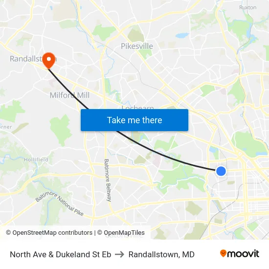 North Ave & Dukeland St Eb to Randallstown, MD map