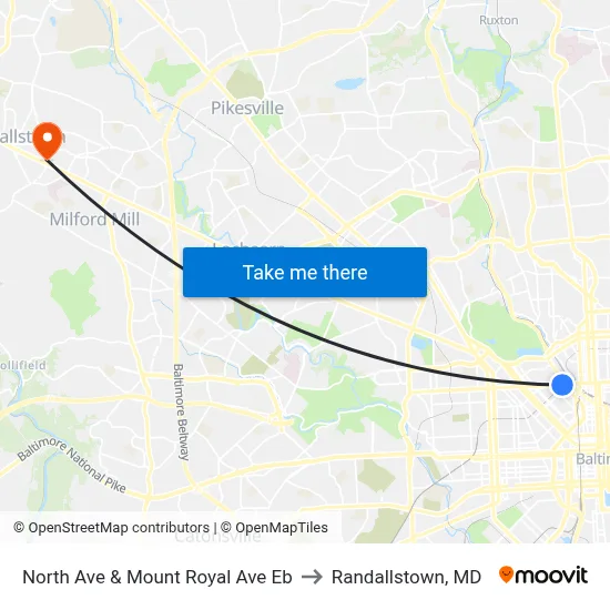 North Ave & Mount Royal Ave Eb to Randallstown, MD map