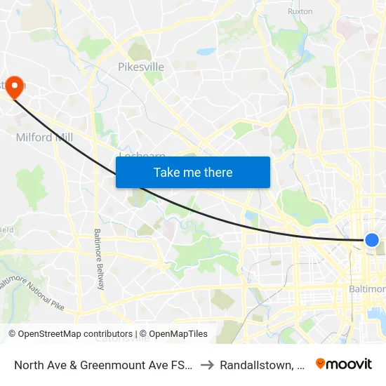 North Ave & Greenmount Ave FS Wb to Randallstown, MD map