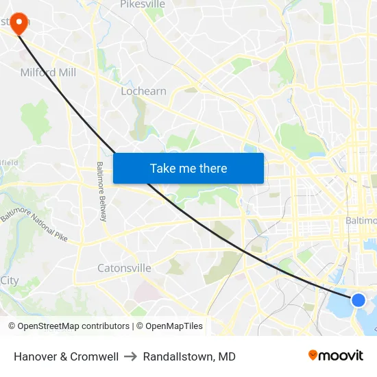 Hanover & Cromwell to Randallstown, MD map