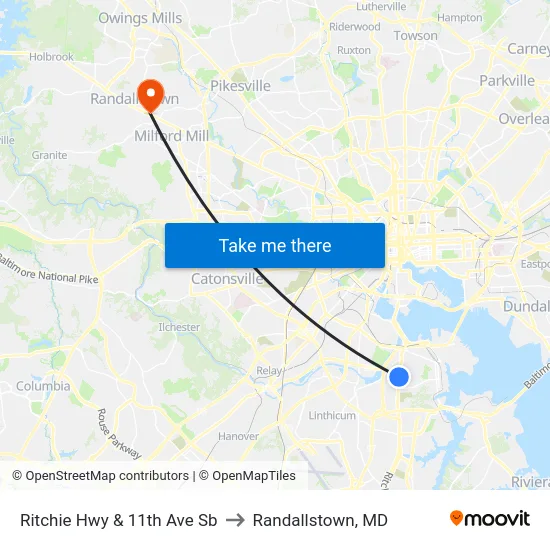 Ritchie Hwy & 11th Ave Sb to Randallstown, MD map