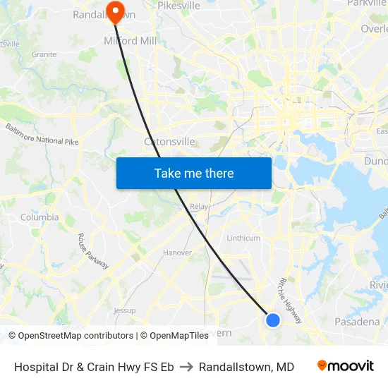 Hospital Dr & Crain Hwy FS Eb to Randallstown, MD map