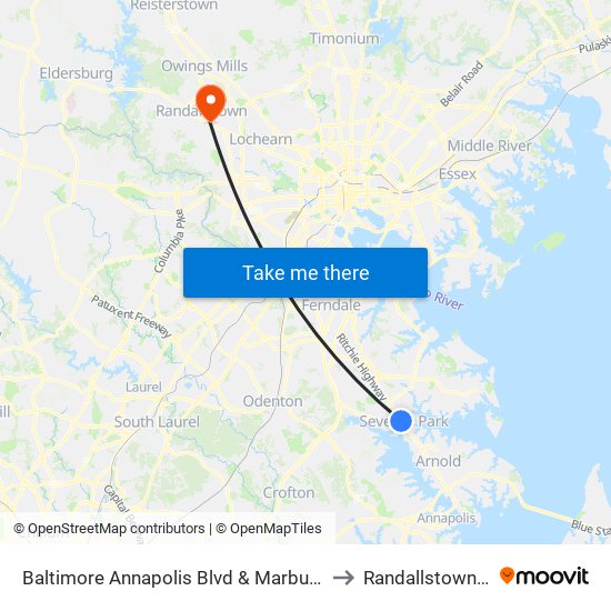 Baltimore Annapolis Blvd & Marbury Rd Sb to Randallstown, MD map