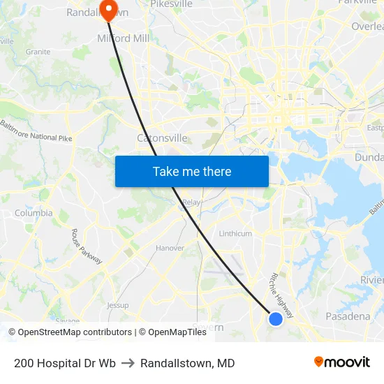 200 Hospital Dr Wb to Randallstown, MD map