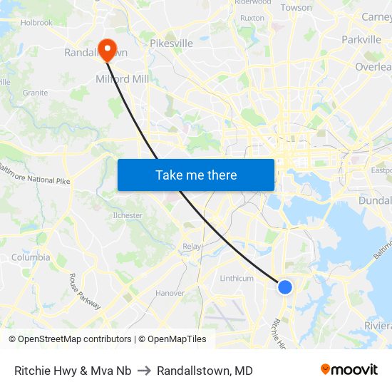 Ritchie Hwy & Mva Nb to Randallstown, MD map