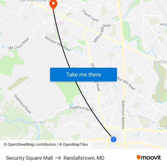 Security Square Mall to Randallstown, MD map