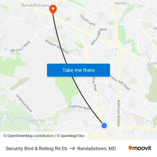 Security Blvd & Rolling Rd Eb to Randallstown, MD map