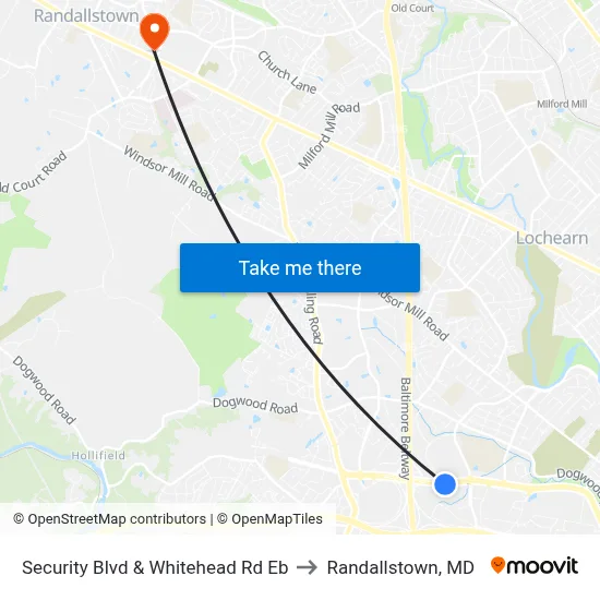 Security Blvd & Whitehead Rd Eb to Randallstown, MD map