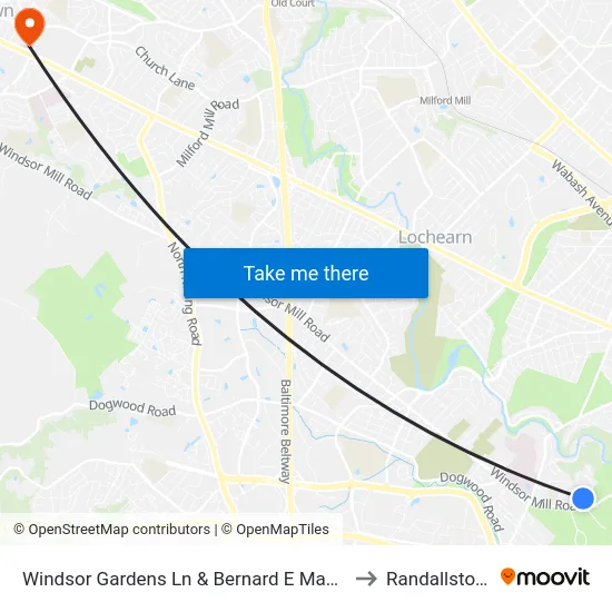 Windsor Gardens Ln & Bernard E Mason Apartments Eb to Randallstown, MD map