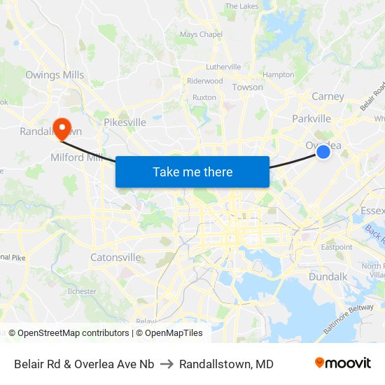 Belair Rd & Overlea Ave Nb to Randallstown, MD map