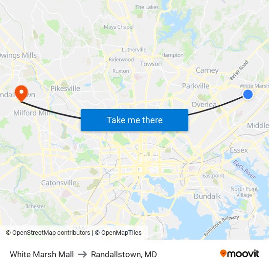 White Marsh Mall to Randallstown, MD map