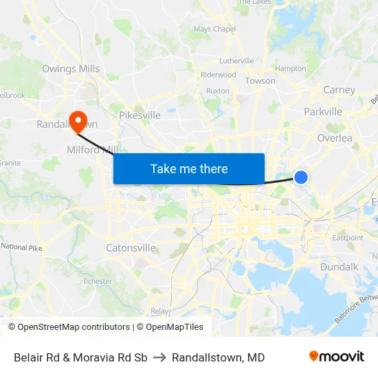 Belair Rd & Moravia Rd Sb to Randallstown, MD map