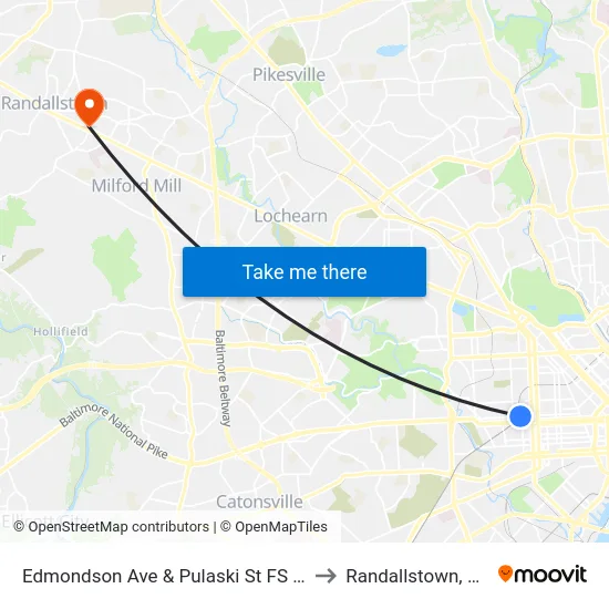 Edmondson Ave & Pulaski St FS Wb to Randallstown, MD map