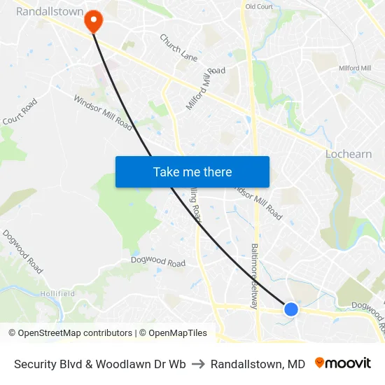 Security Blvd & Woodlawn Dr Wb to Randallstown, MD map