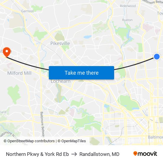 Northern Pkwy & York Rd Eb to Randallstown, MD map