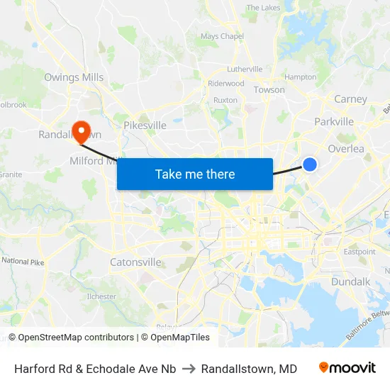 Harford Rd & Echodale Ave Nb to Randallstown, MD map