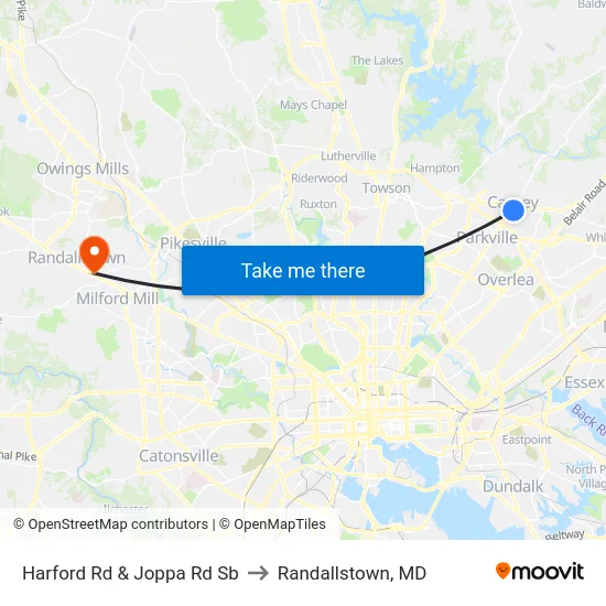 Harford Rd & Joppa Rd Sb to Randallstown, MD map