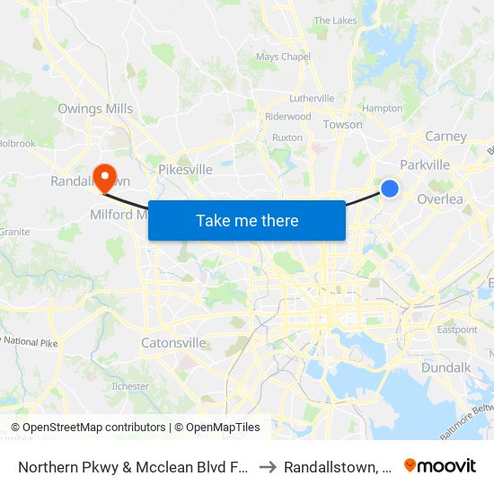 Northern Pkwy & Mcclean Blvd FS Eb to Randallstown, MD map
