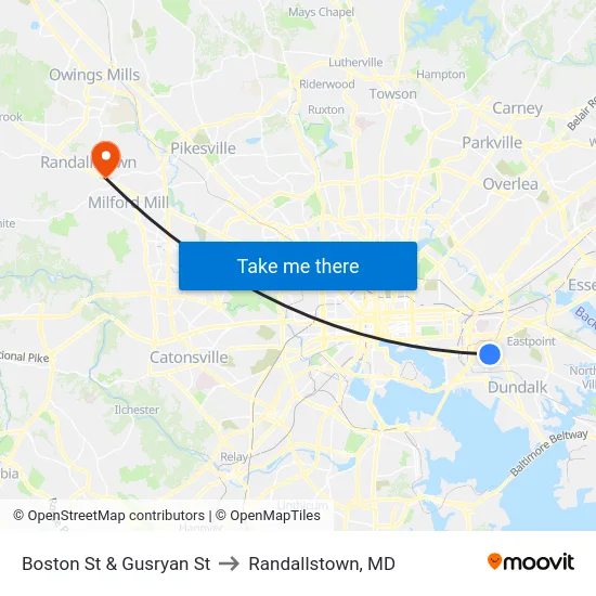 Boston St & Gusryan St to Randallstown, MD map