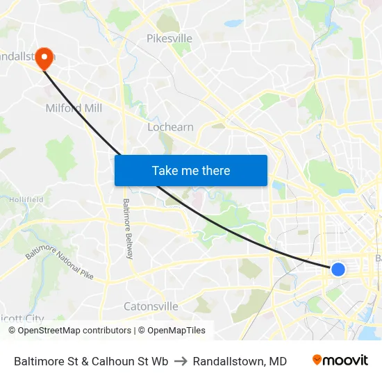 Baltimore St & Calhoun St Wb to Randallstown, MD map