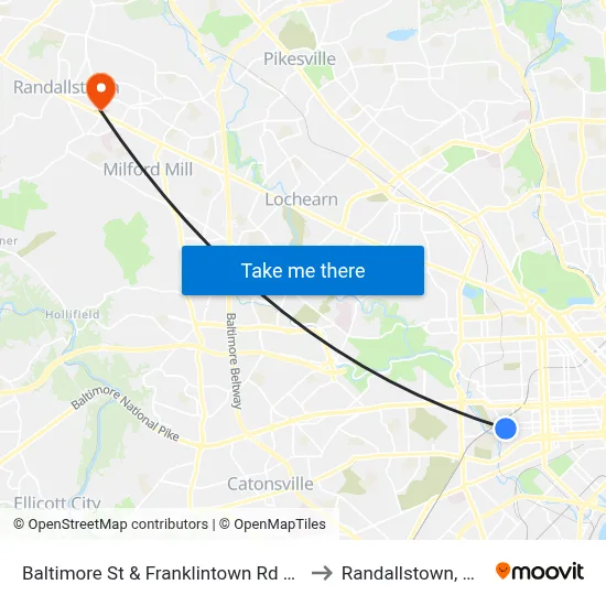 Baltimore St & Franklintown Rd Wb to Randallstown, MD map