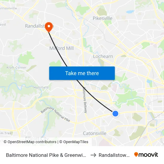 Baltimore National Pike & Greenwich Ave Wb to Randallstown, MD map